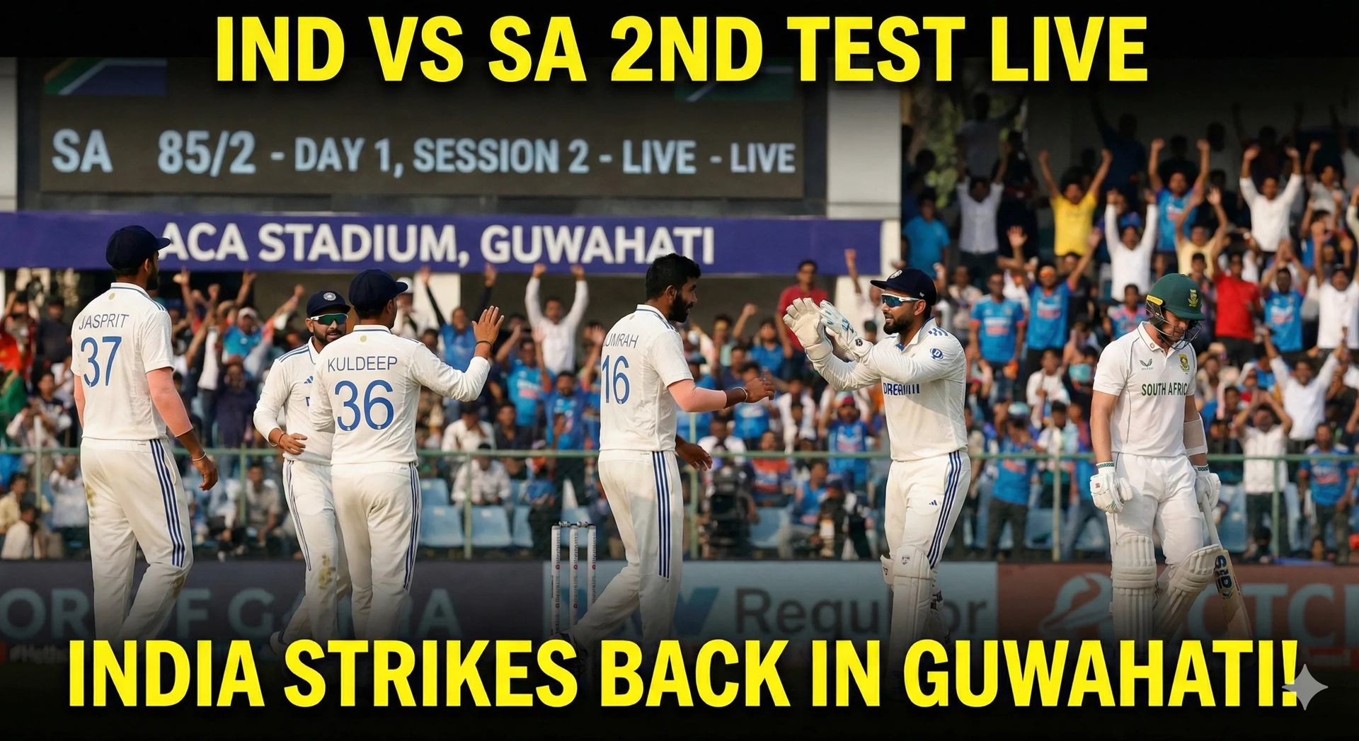 IND vs SA 2nd Test Live: India Strikes Back in Guwahati Series Decider